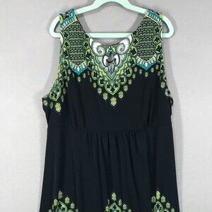 Apt 9 Dress Womens Petites Large Black Green Paisley Pullover Mini Sleeveless Ti